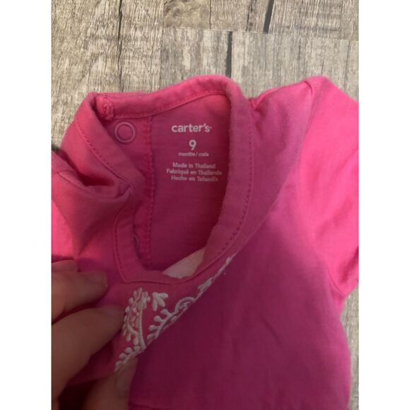 Carter’s Baby Girl Dress Bodysuit 9M Pink Short Sleeve One Piece Outfit - Picture 2 of 3